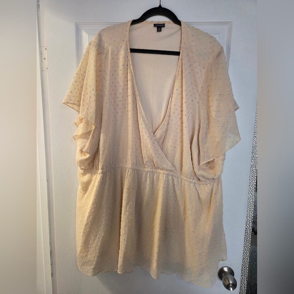 torrid Cream Swiss Dot Surplice Flutter Sleeve Blouse